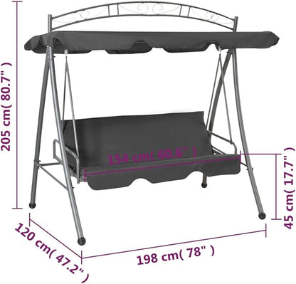 Outdoor Convertible Swing Bench with Adjustable Canopy, 2-Person Porch Swing Bed, Heavy-Duty Powder-Coated Steel Frame for Garden Patio Yard, Anthracite