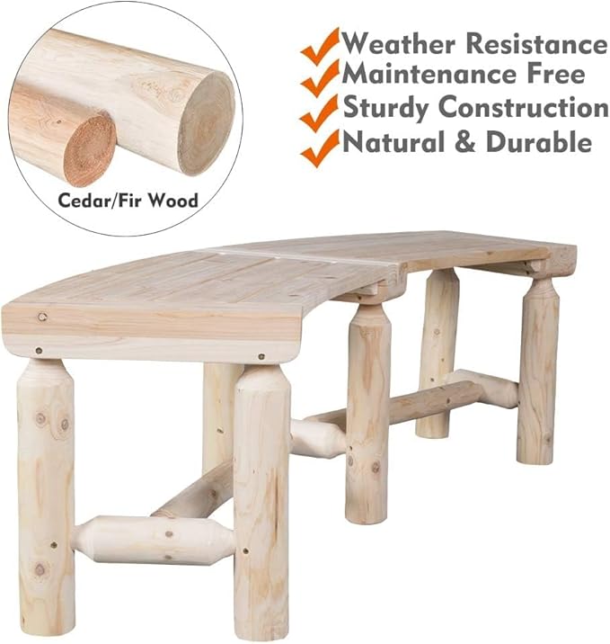 Outdoor Wooden Curved Backless Porch Bench Rustic Style Cedar/Fir Wood Log Fire Pit Bench for Patio Garden Deck and Backyard, 40"-54" W×13" D×16.5" H, 2 Packs
