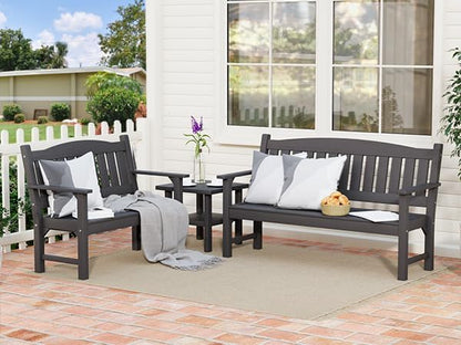 Psilvam 2-Person Outdoor Memorial Bench, All-Weather Poly Lumber Garden Bench, Rot-Resistant Outdoor Patio Bench for Park,Porch,and Church(Grey)