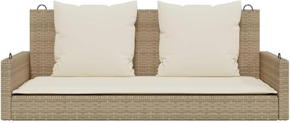 Swing Bench Beige PE Rattan Powder-Coated Steel Standard Outdoor Relaxation Modern Design Comfortable Seating for Garden Patio