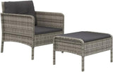 2-Piece Patio Lounge Set with Cushions Gray Poly Rattan Outdoor Furniture Set for Balcony Porch Backyard Garden Modern - Photo 3