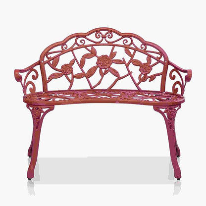 38.5” Outdoor Porch Bench with Hollow Rose Design,Elegant Garden Bench Park Bench for Backyard,Iron Bench with Arms (red)