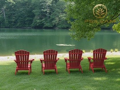 Psilvam Adirondack Chair, Oversized Poly Lumber Fire Pit Chair with Cup Holder, 350Lbs Support Patio Chairs for Garden, Weather Resistant Adirondack Chair Looks Like Real Wood (2, Red)