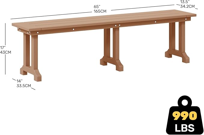 Costaelm Outdoor Benches Weatherproof, Park Long Bench Poly Lumber Backless for Entryway Front Porch Garden Bench Seat for Patio, Teak