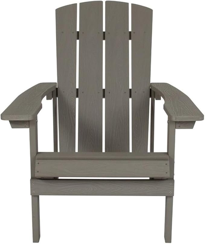 Pemberly Row Farmhouse Adirondack Chair, Gray Faux Wood, All-Weather Polystyrene Frame, UV Treated, Wide Arms, Slanted Seat, Outdoor Patio or Beach Seating, 35" H x 29.5" W x 33.5" D