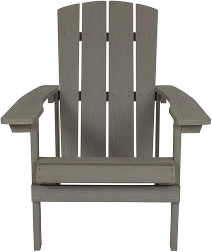 Pemberly Row Farmhouse Adirondack Chair, Gray Faux Wood, All-Weather Polystyrene Frame, UV Treated, Wide Arms, Slanted Seat, Outdoor Patio or Beach Seating, 35" H x 29.5" W x 33.5" D