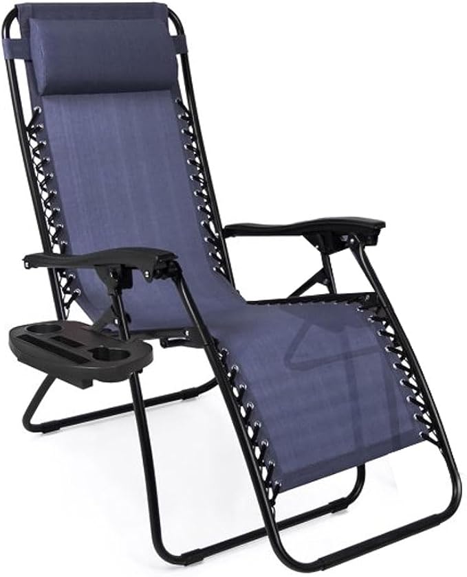 Adjustable Zero Gravity Lounge Chair with Steel Mesh Fabric: Reclining Lawn Chair Featuring Comfort Pillow - Photo 1