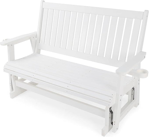 HIPS Patio Glider with Cup Holders, Durable Poly Lumber Material, All-Weather Resistant - Photo 1