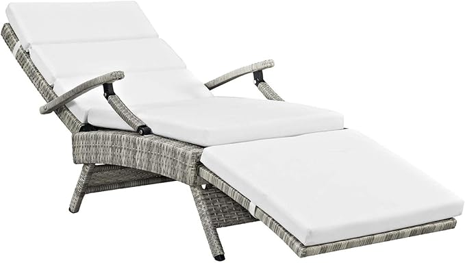 Modway Envisage Outdoor Patio Wicker Rattan Chaise Lounge in Light Gray White