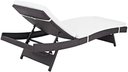 Modway Convene Wicker Rattan Outdoor Patio Chaise Lounge Chairs in Espresso White - Set of 2