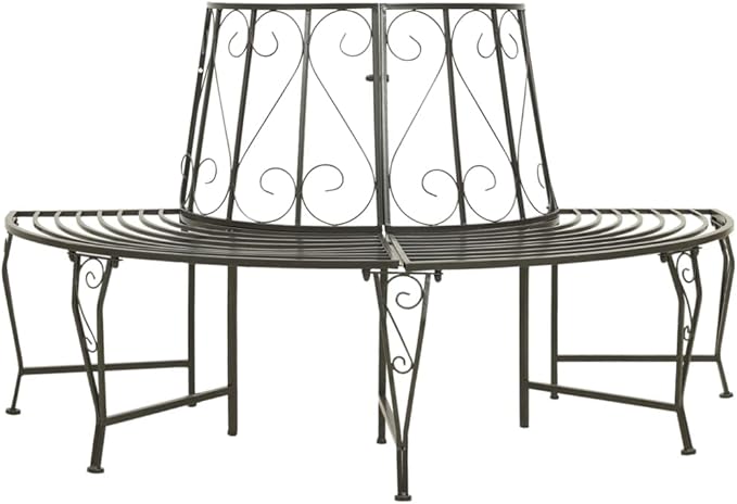 Silver Grey Steel Half-Round Tree Bench Outdoor Seating for Garden Patio Park Durable Waterproof Metal 3-Person Comfortable Relaxation Spacious Design