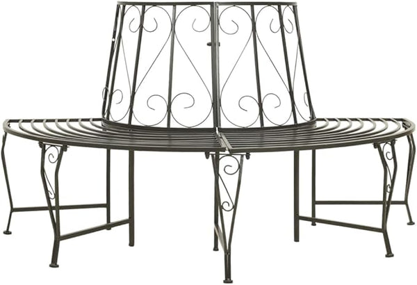 Silver Grey Steel Half-Round Tree Bench Outdoor Seating for Garden Patio Park Durable Waterproof Metal 3-Person Capacity Comfortable Relaxation