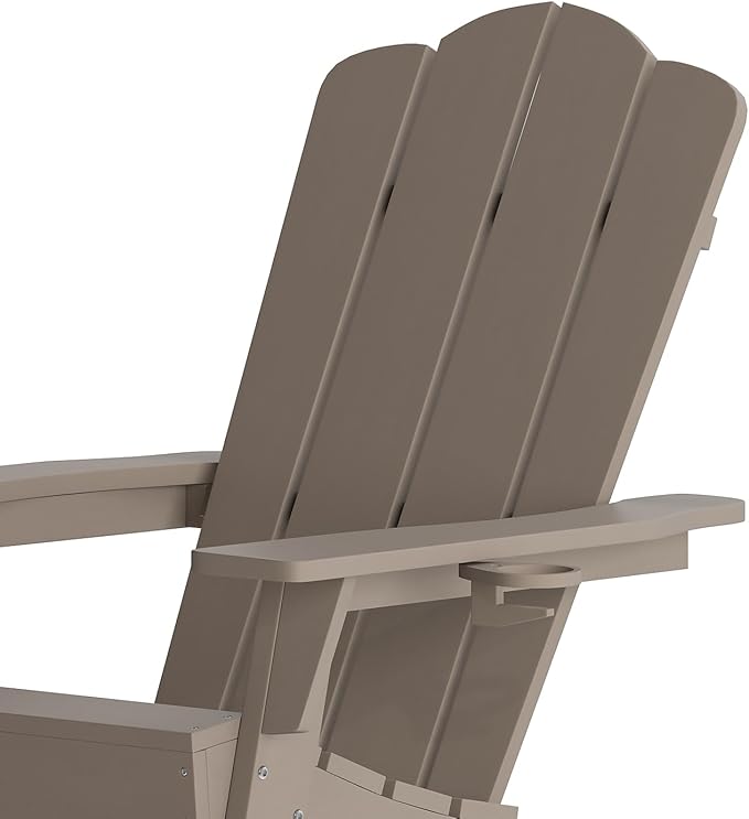 Flash Furniture Newport Adirondack Chairs with Cup Holders, Weather Resistant Poly Resin Adirondack Chairs, Set of 4, Brown