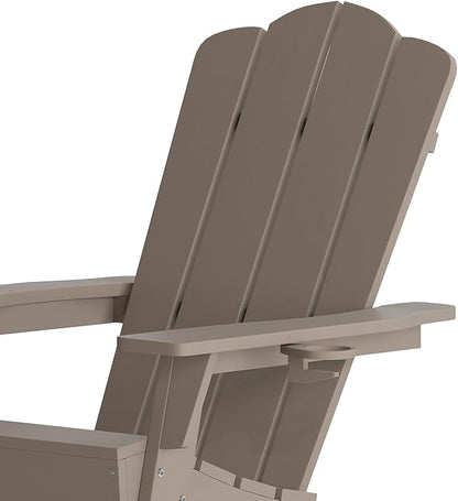 Flash Furniture Newport Adirondack Chairs with Cup Holders, Weather Resistant Poly Resin Adirondack Chairs, Set of 4, Brown