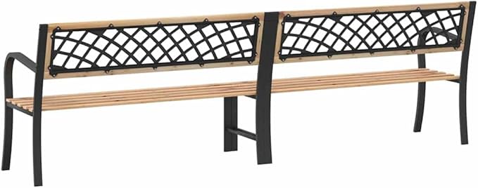 Twin Garden Bench Natural Chinese Fir Wood and Black Steel Outdoor Seating for Two Comfortable Patio Furniture 93.7 Inches Wide Durable Garden Seat