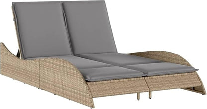 2-Person PE Rattan Outdoor Chaise Lounge 80.7"x44.9" Adjustable Backrest Reclining Sun Lounger with Removable Cushions for Poolside Patio Garden