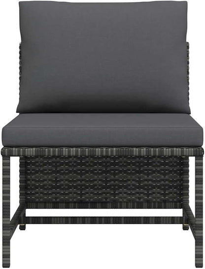 vidaXL Sectional Middle Sofa - Outdoor Comfort with Cushions, Gray Poly Rattan Material, Durable Powder-Coated Steel Frame, Perfect for Garden Lounge Sets