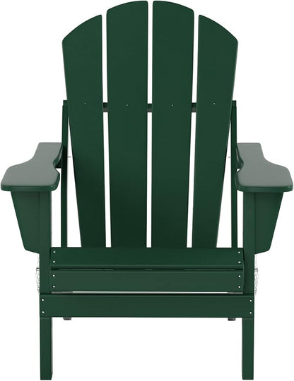 WO Home Furniture Adirondack Chairs Table Set of 3 PCS Outdoor Folding Chairs Coffee Table Weather/UV Resistant for Lawn, Garden, Bon Fire, Balcony (Dark Green)