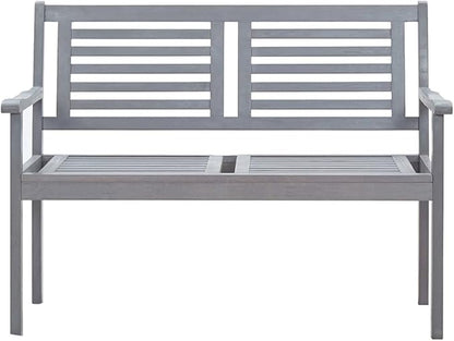 2-Seater Patio Bench, Outdoor loveseat Porch Seating Outdoor Bench Patio Furniture Suitable for Backyard Lawn Garden Pool Deck 47.2" Gray Solid Wood Eucalyptus