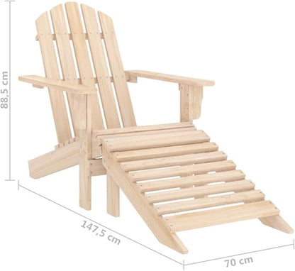 vidaXL Patio Adirondack Chair with Detachable Ottoman - Outdoor Relaxation Furniture in Durable Solid Fir Wood - Brown Light Wood