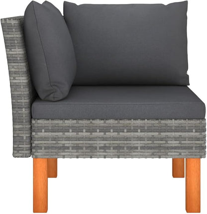 Outdoor Sectional Sofa in Grey Poly Rattan 25.4"x25.4"x26.4" Modular Couch with Soft Cushions for Patio, Balcony, Living Room and Garden Corners