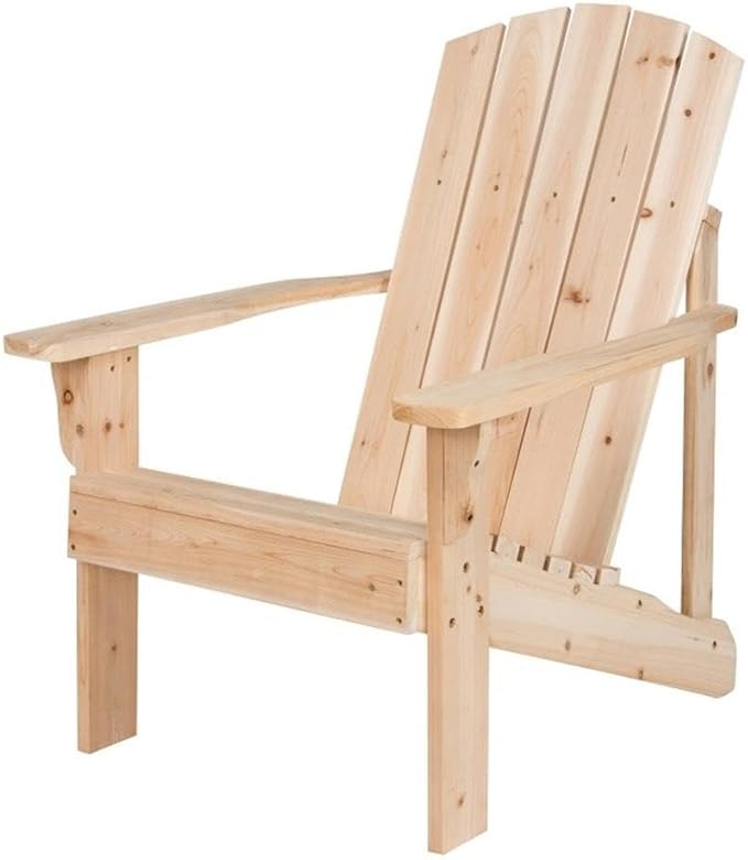 Pemberly Row Cedar Wood Adirondack Chair, 36.25" H x 34.25" W x 26.75" D, Beige Finish, Ergonomic Design, Contoured Seat, Wide Arms, Rustic Patio Seating, Low-Maintenance Outdoor Furniture