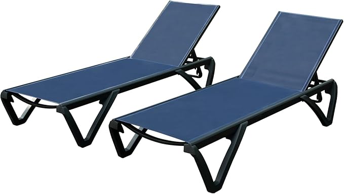 Domi Outdoor Lounge Chair Set of 2, Aluminum Patio Chaise Lounge with 5 Position Adjustable Backrest and Wheels - Photo 9