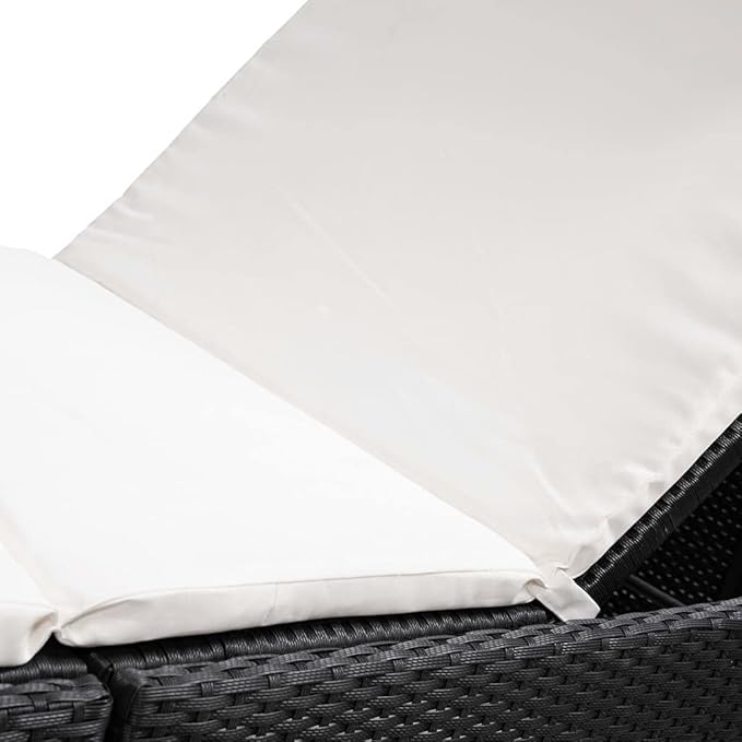 Black Cream Sunlounger Outdoor Chaise Lounge 24.4x75.6x37.4 in Foldable PE Rattan Patio Tanning Chair for Poolside - Photo 7