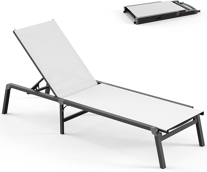 Foldable Lounge Chair Outdoor, Aluminum Pool Lounge Chairs with 5 Positions Recliner - No Assembly - Patio Chaise - Photo 1
