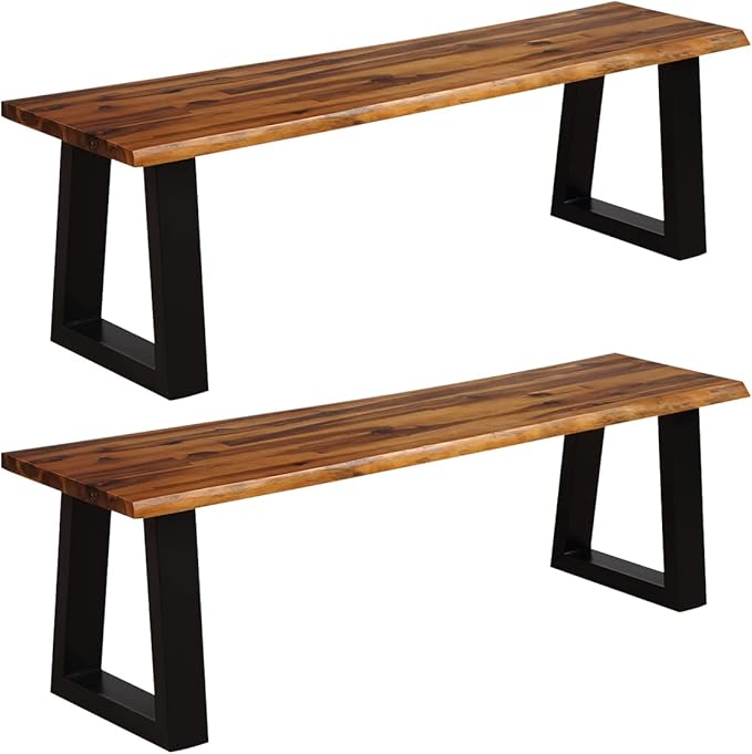 Giantex Set of 2 Wooden Dining Bench Seating Chair Rustic Indoor &Outdoor Furniture - Photo 1