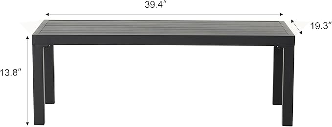 SUN TIME 39" W Patio Coffee Table for Poolside, Garden,Deck,Backyard,Living Room, Rectangular, Upgrade Resistant-Weather Outdoor Powder-Coated Aluminum Side Table (Black)