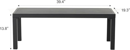 SUN TIME 39" W Patio Coffee Table for Poolside, Garden,Deck,Backyard,Living Room, Rectangular, Upgrade Resistant-Weather Outdoor Powder-Coated Aluminum Side Table (Black)