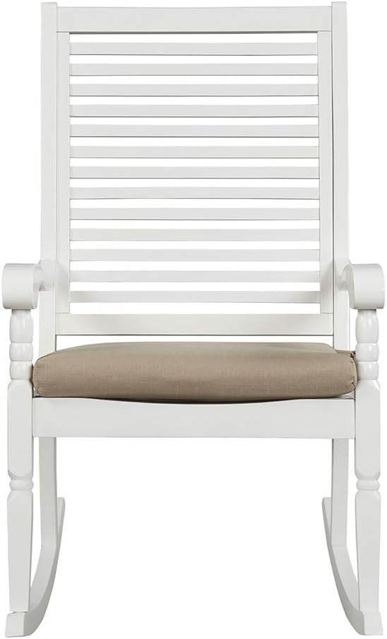 Pebble Lane Living All Weather Indoor/Outdoor Exclusive Elegant Hardwood Porch Rocking Rocker Chair : 34.25" L x 24.5" W x 42.25" H, White