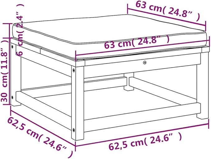 Outdoor Ottoman Cream White 24.8"x24.8" Acacia Wood Patio Stool Modular Sectional Piece for Garden Balcony Backyard - Photo 8