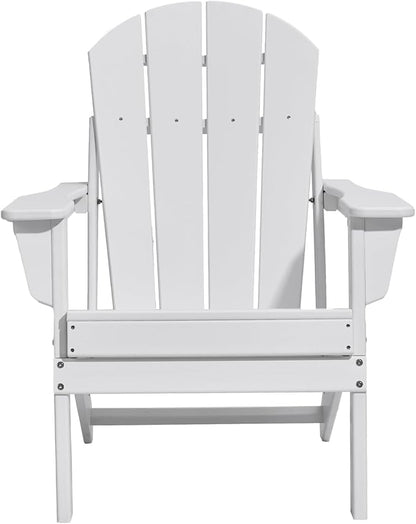 Happybuy Adirondack Chair Plastic, Set of 2 All-Weather Portable Folding Fire Pit Chair, Outdoor Adirondack Patio Chair with Cup Holder, with Relaxing Arm Rest Ergonomic, for Garden, Backyard - White