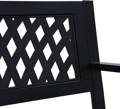 Patio Bench Black 47.2" Steel Outdoor Benches Garden Benches Patio Benches Bench with Backrest Metal Outdoor Furniture Metal Patio Furniture
