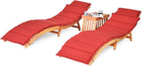 Tangkula 3 Pcs Folding Patio Solid Eucalyptus Wood Lounge Chair Set, Outdoor Lounger Chair w/Foldable Side Table - Photo 1