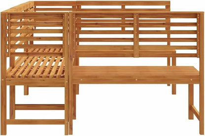 5-Piece Solid Acacia Wood Garden Bench Set in Brown, Rustic Outdoor Patio Furniture with Finished Back Design, Durable Rectangular Seating for Terrace and Backyard
