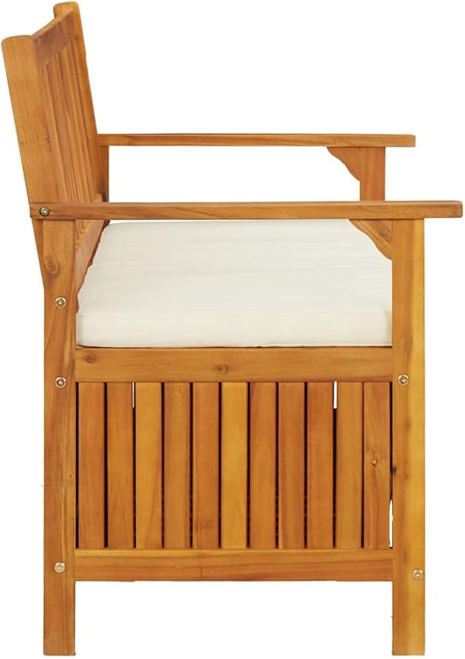 Solid Acacia Wood Storage Bench with Polyester Cushion, Rustic Natural Finish for Hallway Garden Patio Entryway, Durable Indoor Outdoor Furniture, Comfortable Seating