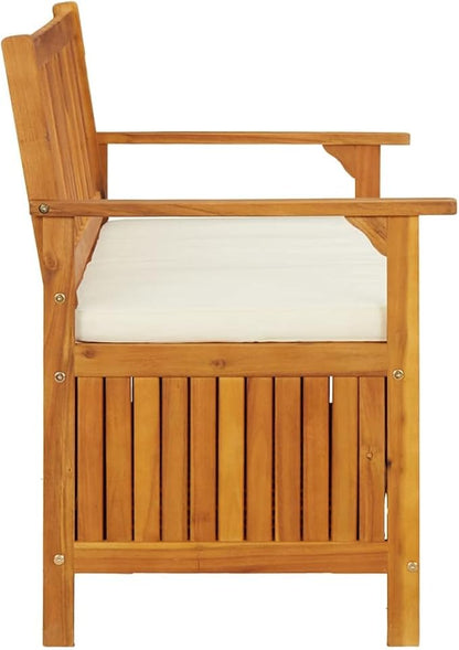 Solid Acacia Wood Storage Bench with Polyester Cushion, Rustic Natural Finish for Hallway Garden Patio Entryway, Durable Indoor Outdoor Seating and Decorative Furniture