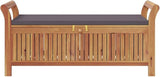 Solid Acacia Wood Garden Storage Bench with Dark Grey Cushion, Rectangular Patio Furniture with Under Seat Storage - Photo 6