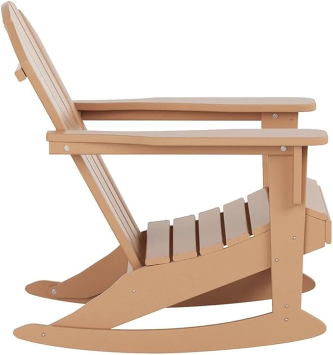 Costaelm Outdoor Adirondack Chair, All Weather Resistant Classic Balcony Chair and Fire Pit Chairs, Adirondack Plastic Outdoor Porch Furniture Rocking Chair High Back HDPE Poly Lumber, Teak