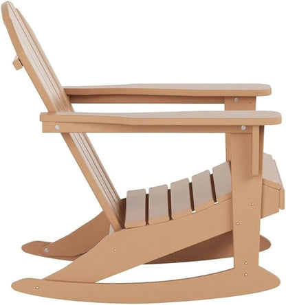 Costaelm Outdoor Adirondack Chair, All Weather Resistant Classic Balcony Chair and Fire Pit Chairs, Adirondack Plastic Outdoor Porch Furniture Rocking Chair High Back HDPE Poly Lumber, Teak