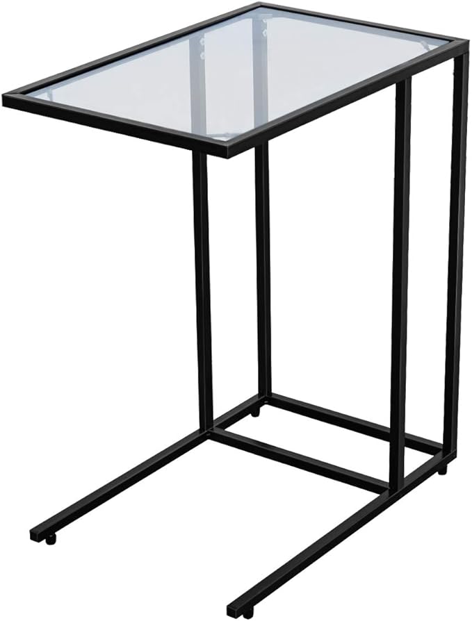Tangkula Sofa Side End Table, C Shaped Patio Side Table Snack Table with Glass Top & Steel Frame, Portable Indoor Outdoor Couch C Table End Table Laptop Desk Coffee Tray