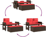 Reclining Patio Bench with Cushions Brown Poly Rattan Porch Bench Outdoor Bench Garden Bench Deck Bench for patios - Photo 9