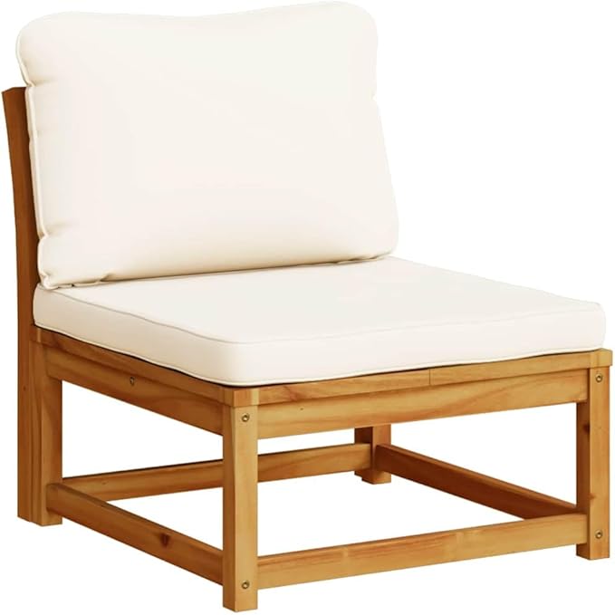 Acacia Outdoor Sectional 28.7" Modular Couch, Oil Brown Frame, Cream Cushions, Slatted Drainage, Single Seat for Patio Balcony