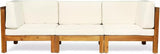 roomfitters Outdoor X-Back 3-Seater Sectional Sofa with Acacia Wood Frame and Cushions, Beige - Photo 4