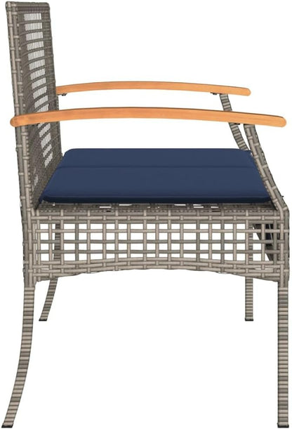 2-Seat Outdoor Garden Bench 42.5 in Long, All-Weather Poly Rattan Loveseat with Cushion & Removable Cover, Modern Front Porch Patio Seat for Terrace, Balcony or Backyard