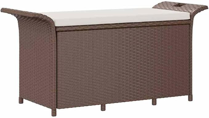 Garden Bench Brown Polyethylene Rattan Outdoor Seating Patio Bench for Balcony Garden 45.7 x 18.1 x 22.4 in