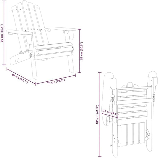 Solid Acacia Wood Foldable Adirondack Chair for Garden Patio Outdoor Seating with Comfortable Design and Sturdy Construction